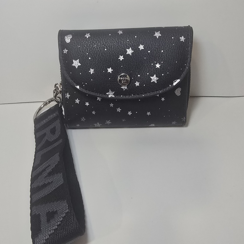 Madden Girl Black Silver Celestial Star Heart Wristlet Wallet Zip Snap